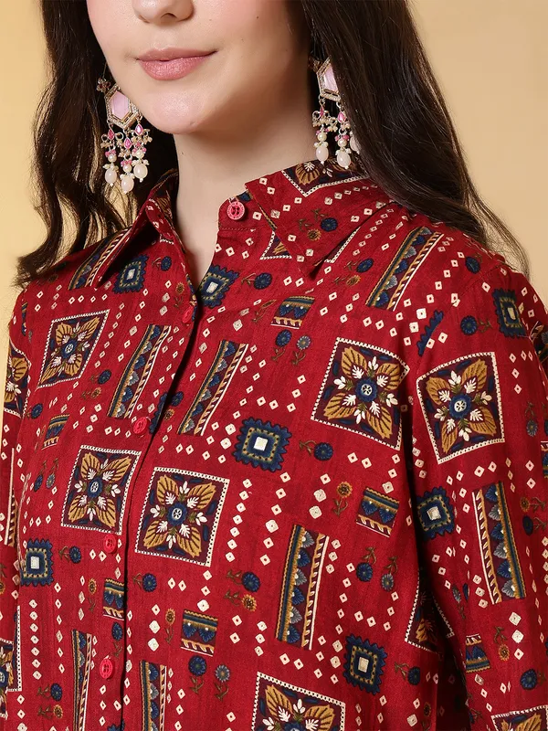 Maroon_Viscose_Rayon_Co-Ord_Set_For_Women