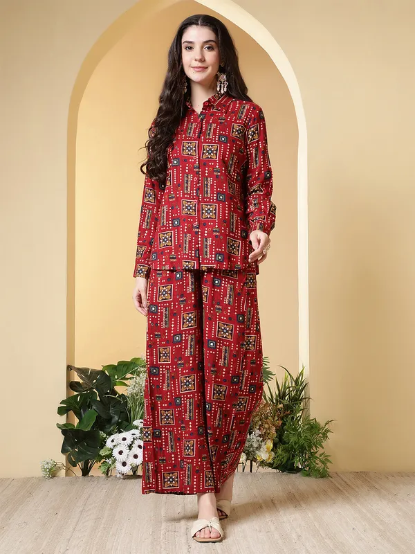 Maroon_Viscose_Rayon_Co-Ord_Set_For_Women