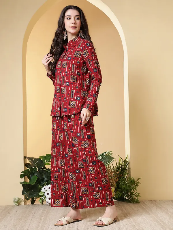 Maroon_Viscose_Rayon_Co-Ord_Set_For_Women