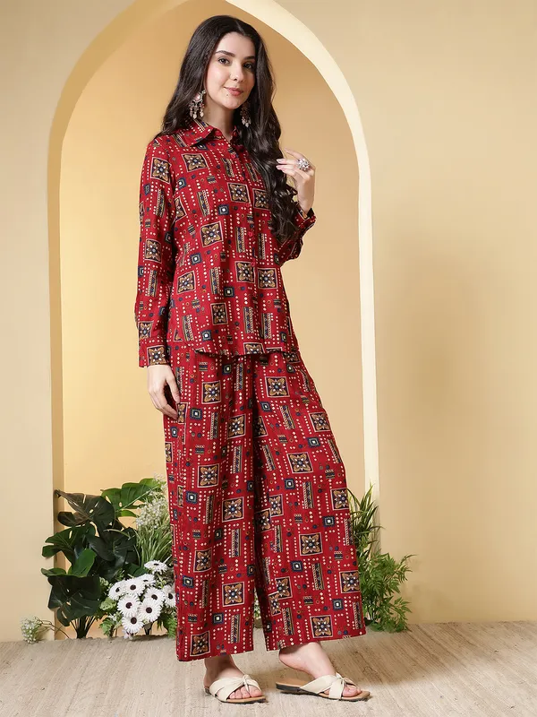 Maroon_Viscose_Rayon_Co-Ord_Set_For_Women