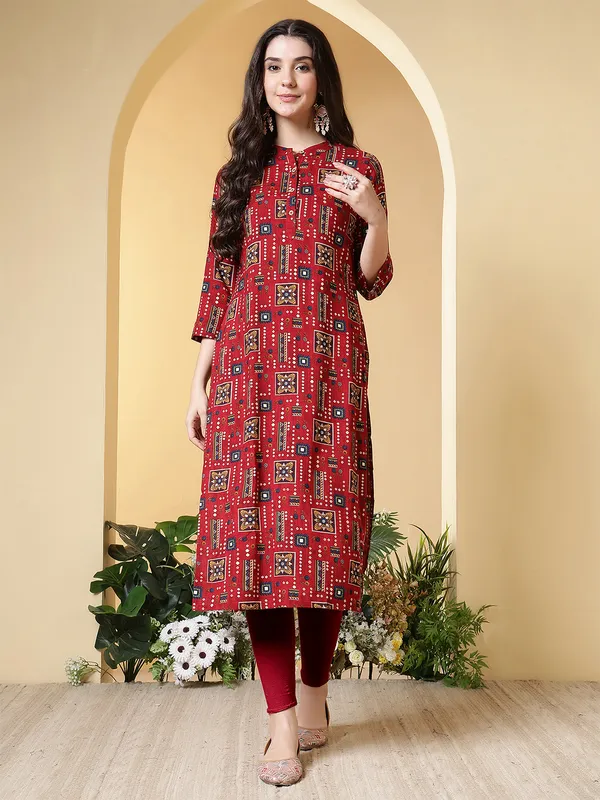 Maroon_Viscose_Rayon_Kurtis_For_Women