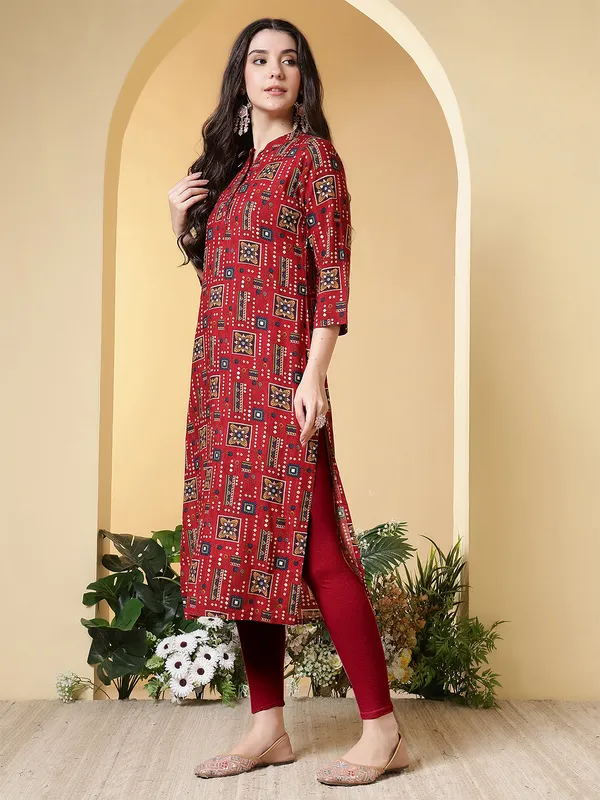 Maroon_Viscose_Rayon_Kurtis_For_Women