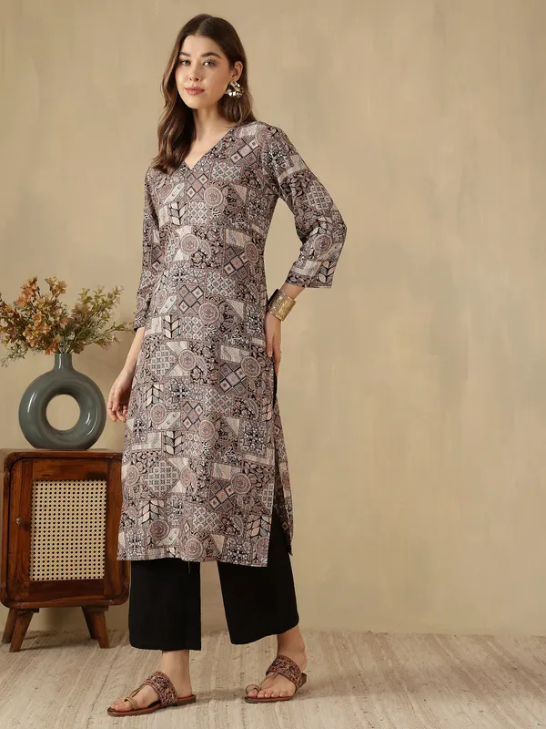 AMOUS-Ethnic_Mosaic_Geometric_Print_Kurti_for_Office_&_Casual_Wear