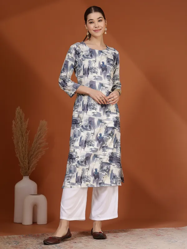 AMOUS-Elegant_Abstract_Printed_Straight_Kurti_with_3/4_Sleeves