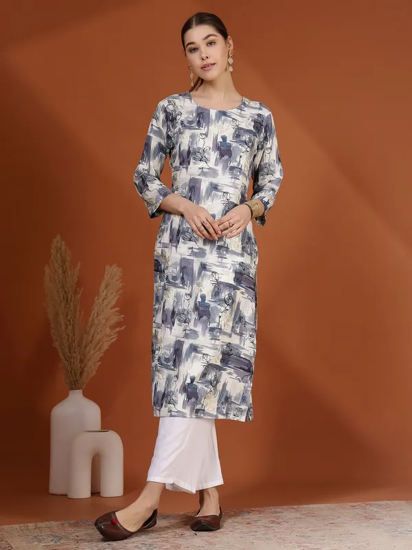 AMOUS-Elegant_Abstract_Printed_Straight_Kurti_with_3/4_Sleeves