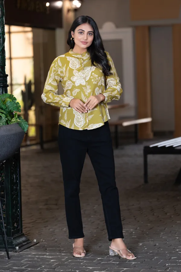 Yellow_Viscose_Rayon_Shirts_For_Women
