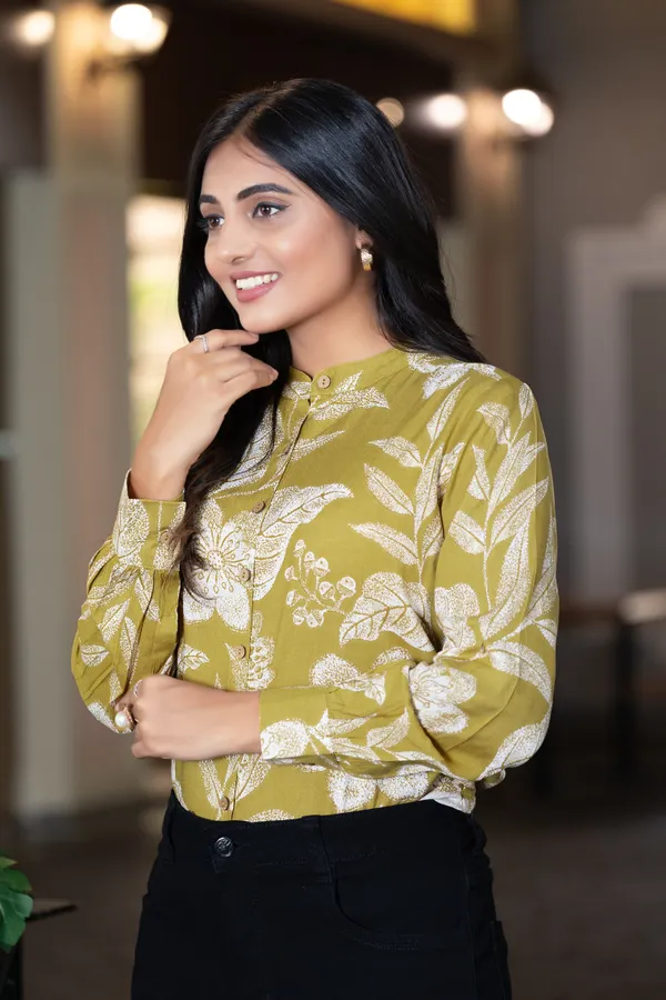 Yellow_Viscose_Rayon_Shirts_For_Women