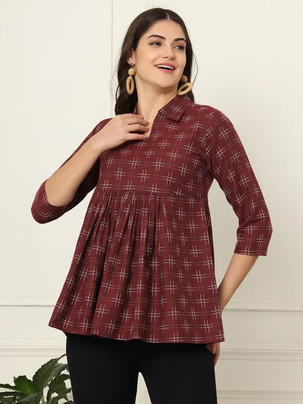 Maroon_Pure_Cotton_Top_For_Women