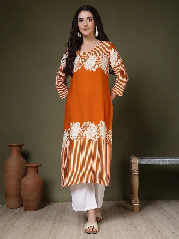 Orange_Viscose_Rayon_Kurtis_For_Women