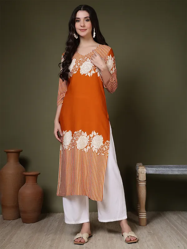 Orange_Viscose_Rayon_Kurtis_For_Women