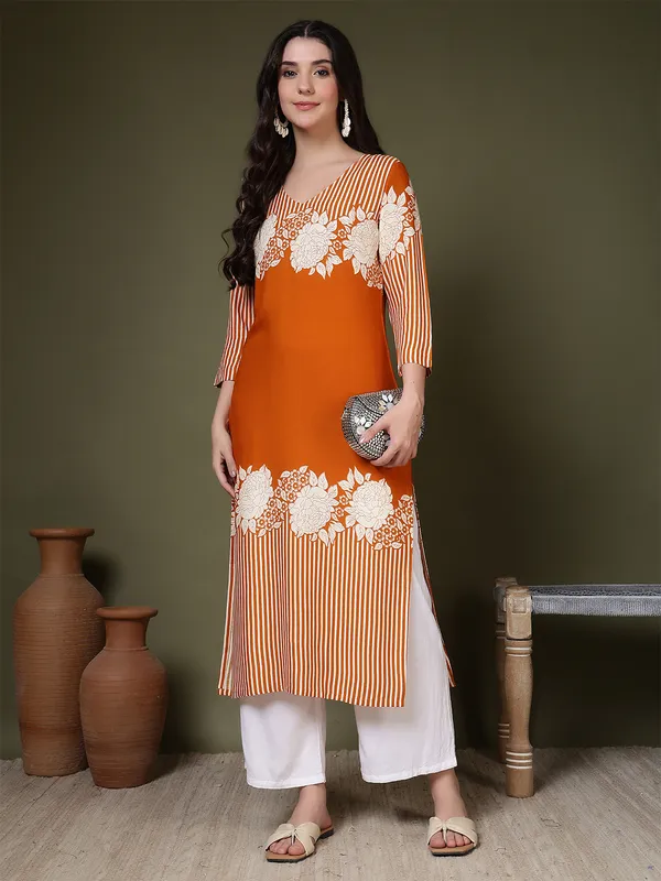 Orange_Viscose_Rayon_Kurtis_For_Women