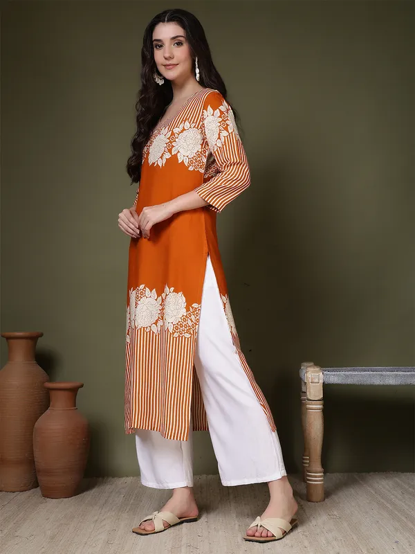 Orange_Viscose_Rayon_Kurtis_For_Women