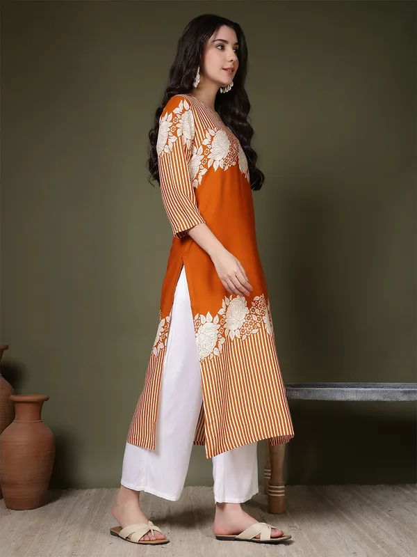 Orange_Viscose_Rayon_Kurtis_For_Women