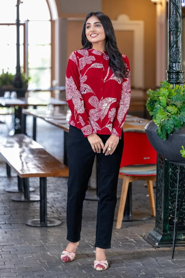 Red_Viscose_Rayon_Shirts_For_Women
