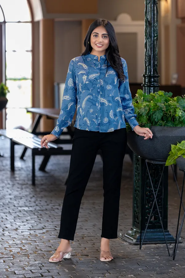 Blue_Viscose_Rayon_Shirts_For_Women