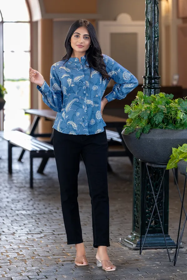 Blue_Viscose_Rayon_Shirts_For_Women