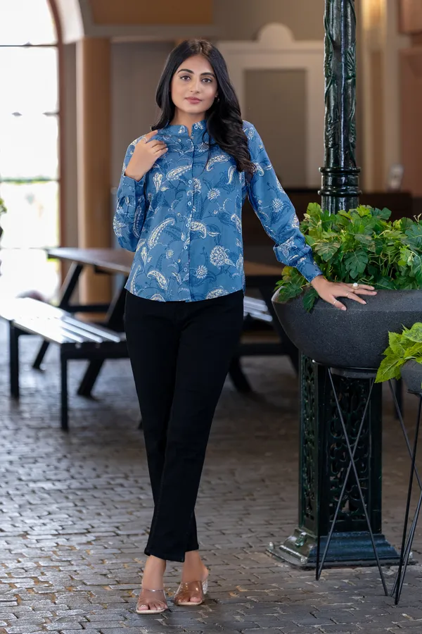 Blue_Viscose_Rayon_Shirts_For_Women
