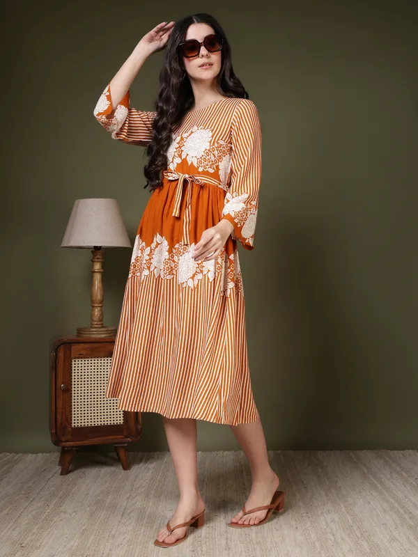 Orange_Viscose_Rayon_Dresses_For_Women