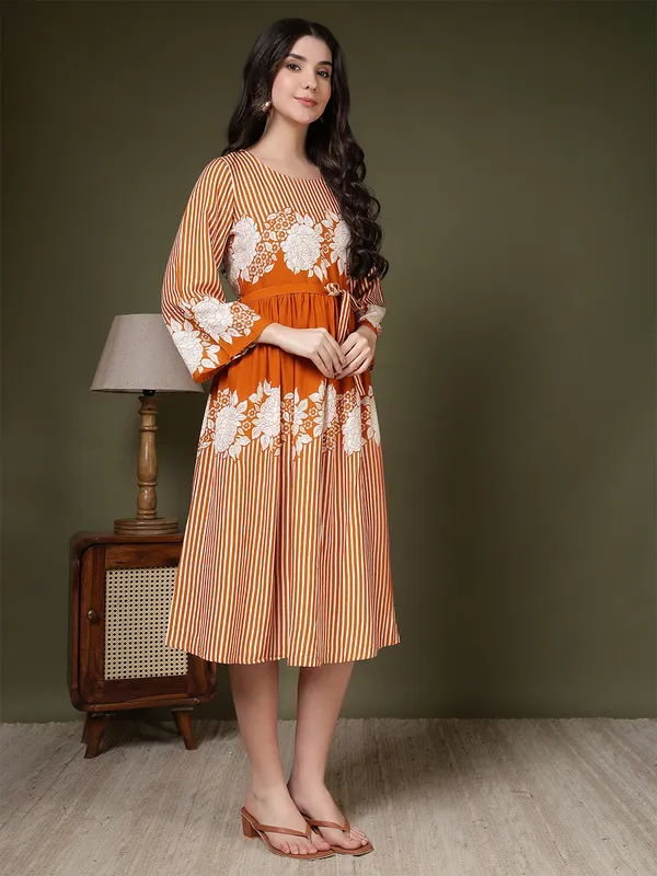 Orange_Viscose_Rayon_Dresses_For_Women
