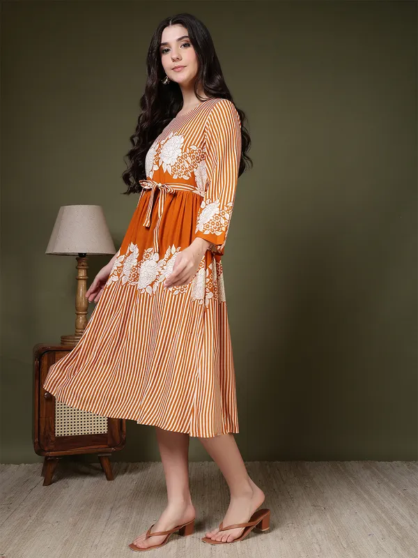 Orange_Viscose_Rayon_Dresses_For_Women
