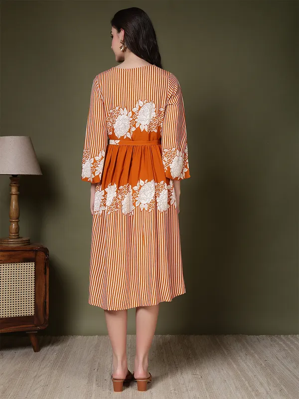 Orange_Viscose_Rayon_Dresses_For_Women