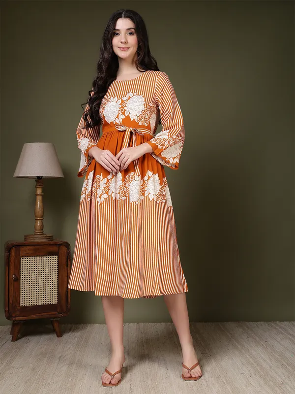 Orange_Viscose_Rayon_Dresses_For_Women