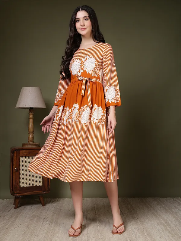 Orange_Viscose_Rayon_Dresses_For_Women