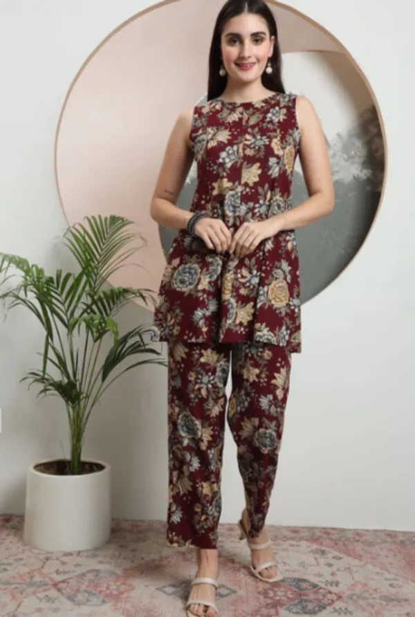Maroon_Rayon_Co-Ord_Set_For_Women