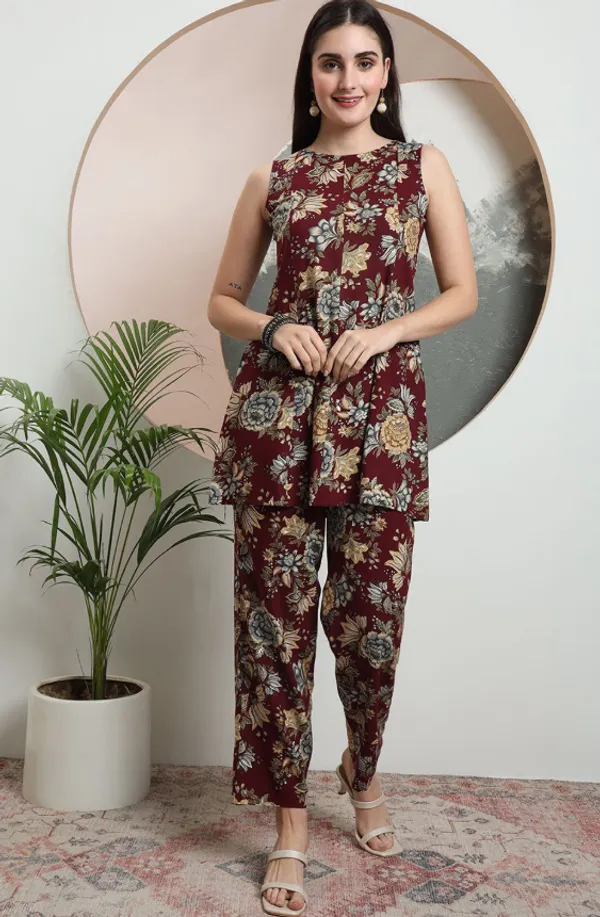 Maroon_Rayon_Co-Ord_Set_For_Women