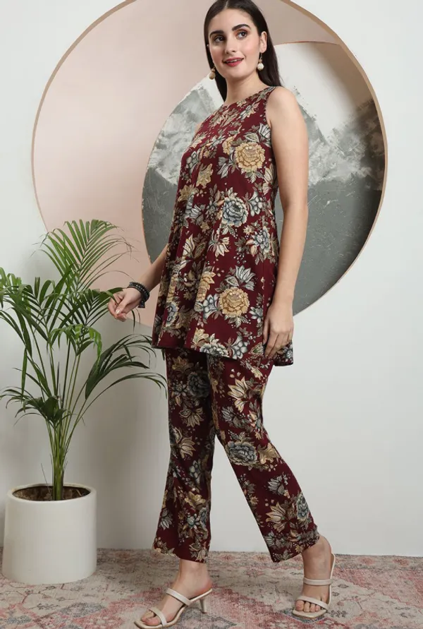 Maroon_Rayon_Co-Ord_Set_For_Women