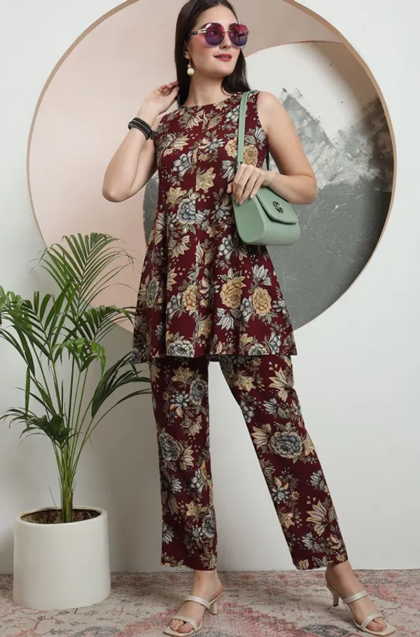 Maroon_Rayon_Co-Ord_Set_For_Women