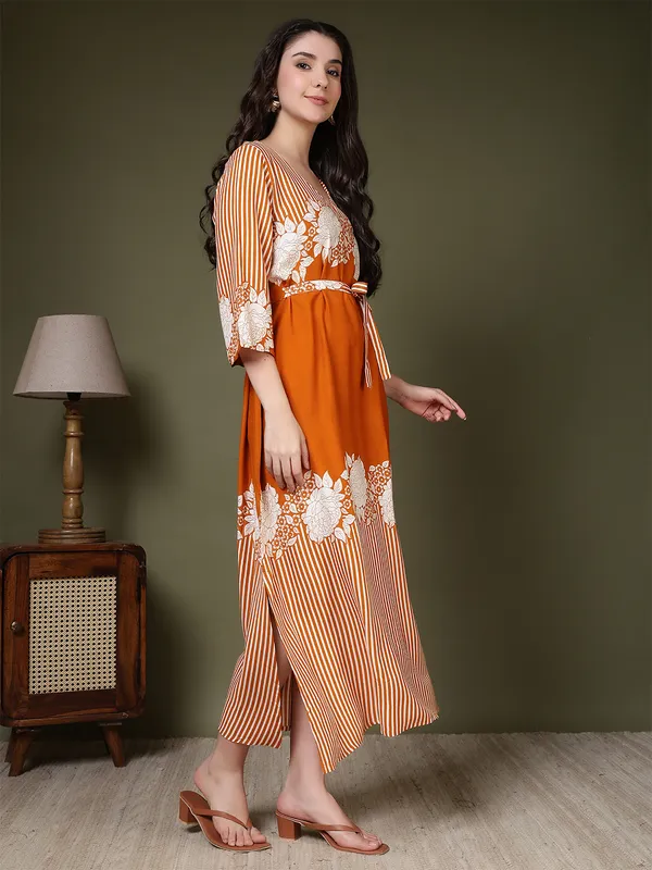 Orange_Viscose_Rayon_Dresses_For_Women