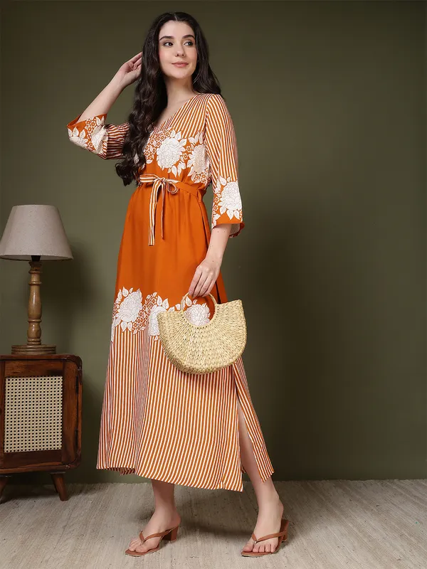 Orange_Viscose_Rayon_Dresses_For_Women