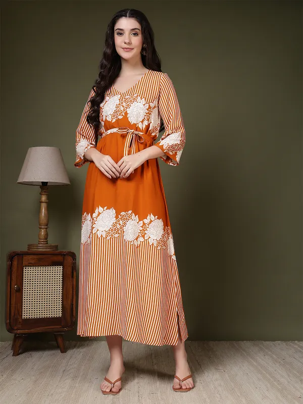 Orange_Viscose_Rayon_Dresses_For_Women