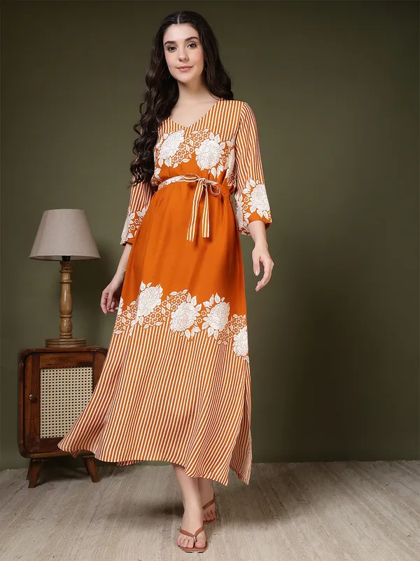 Orange_Viscose_Rayon_Dresses_For_Women