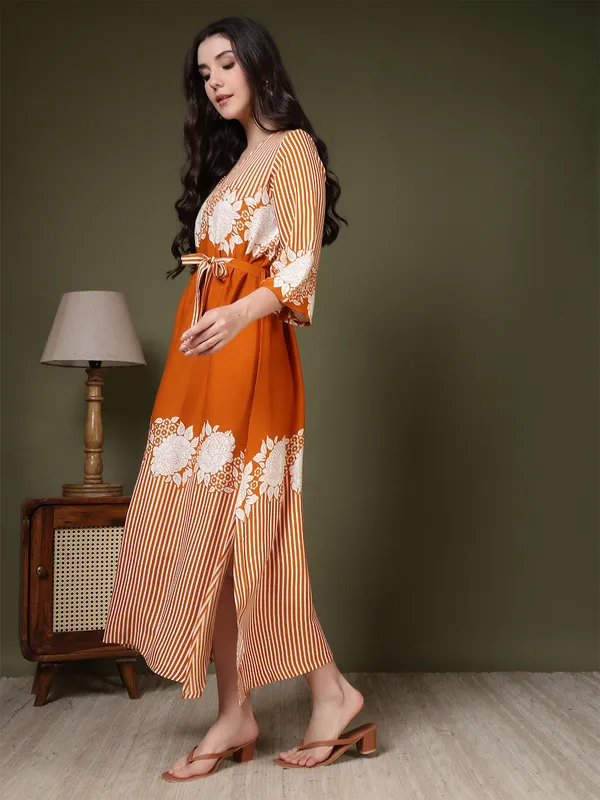Orange_Viscose_Rayon_Dresses_For_Women