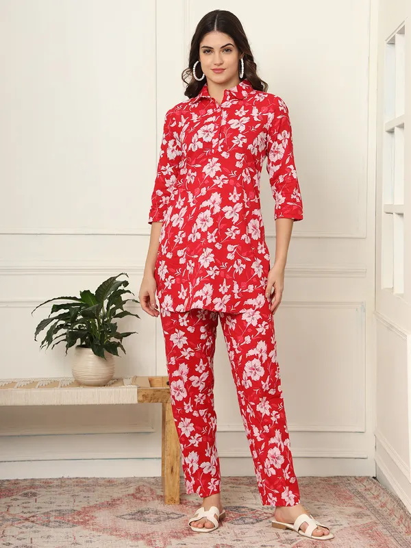 Red_Pure_Cotton_Co-Ord_Set_For_Women