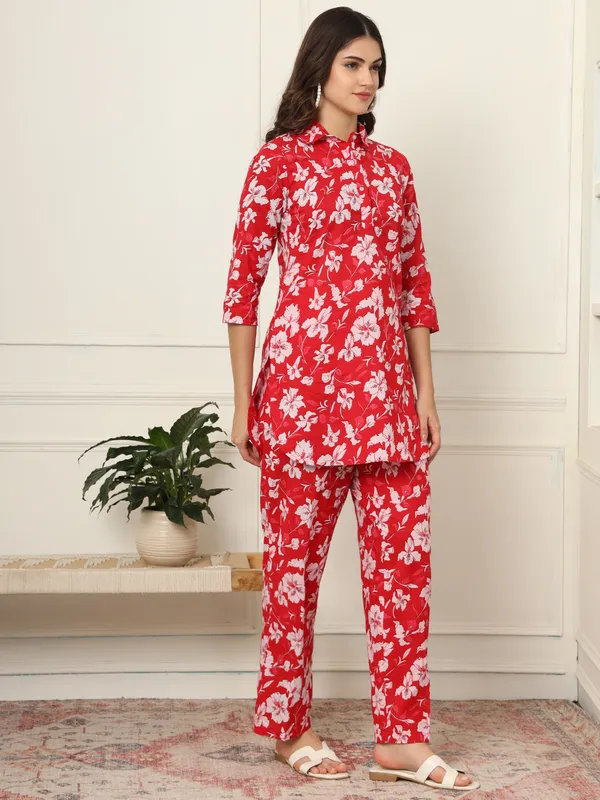 Red_Pure_Cotton_Co-Ord_Set_For_Women