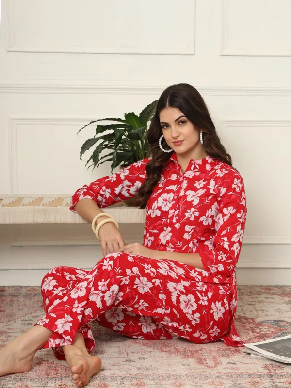 Red_Pure_Cotton_Co-Ord_Set_For_Women