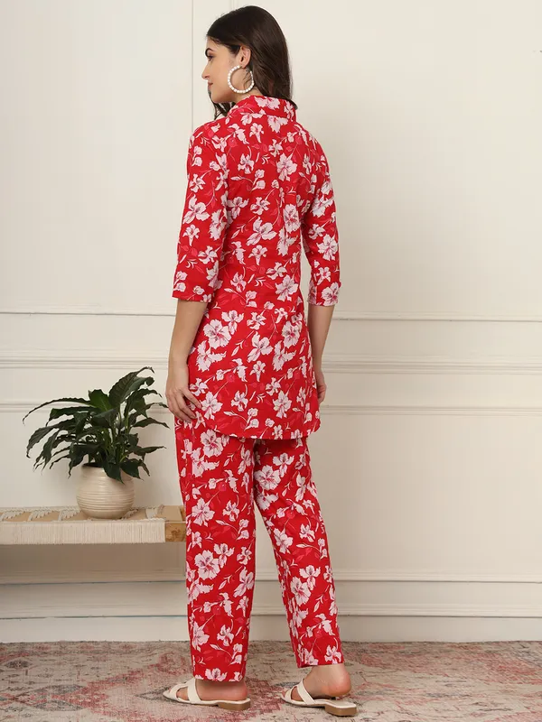 Red_Pure_Cotton_Co-Ord_Set_For_Women
