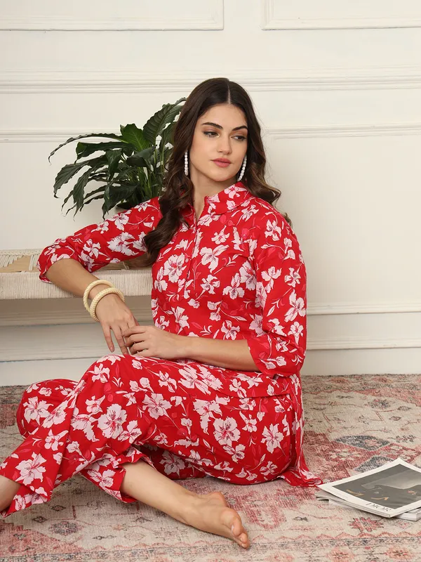 Red_Pure_Cotton_Co-Ord_Set_For_Women