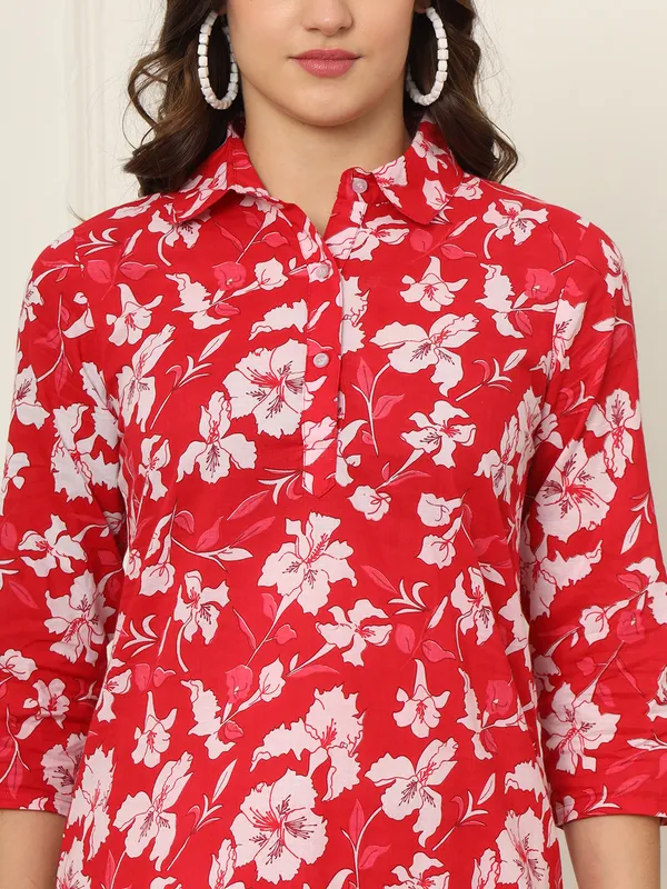 Red_Pure_Cotton_Co-Ord_Set_For_Women