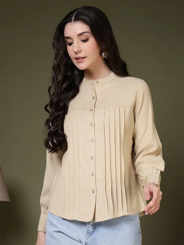 Beige_Cotton_Blend_Shirts_For_Women