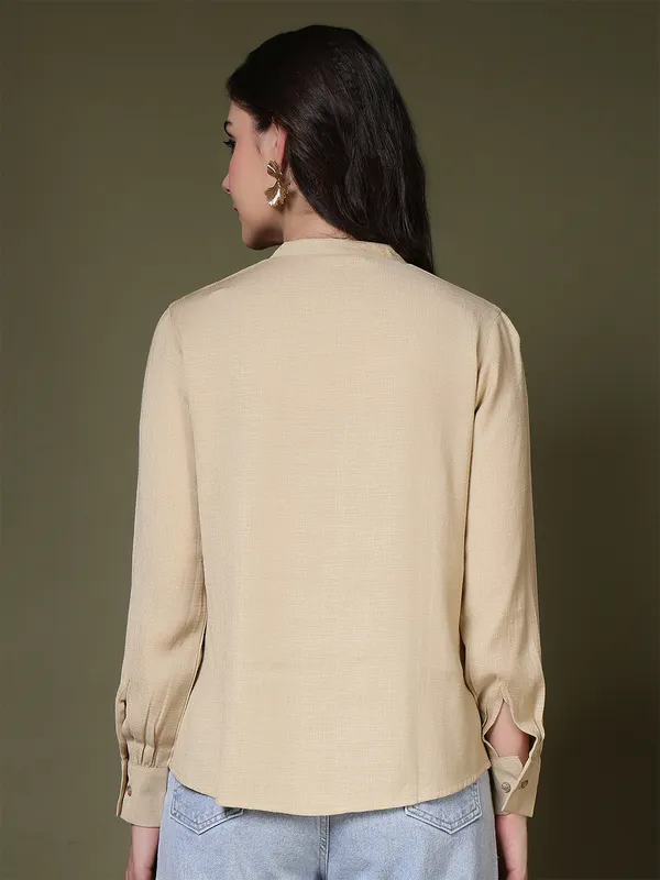 Beige_Cotton_Blend_Shirts_For_Women