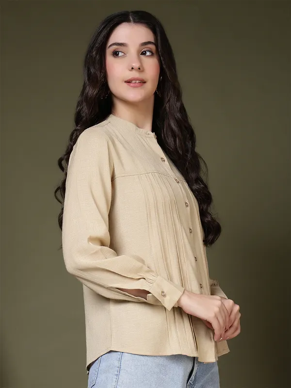 Beige_Cotton_Blend_Shirts_For_Women