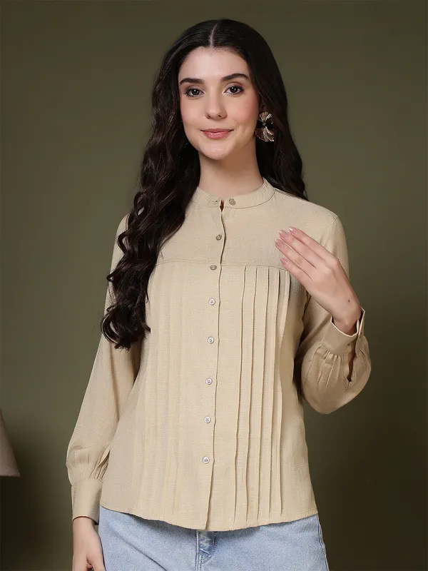 Beige_Cotton_Blend_Shirts_For_Women