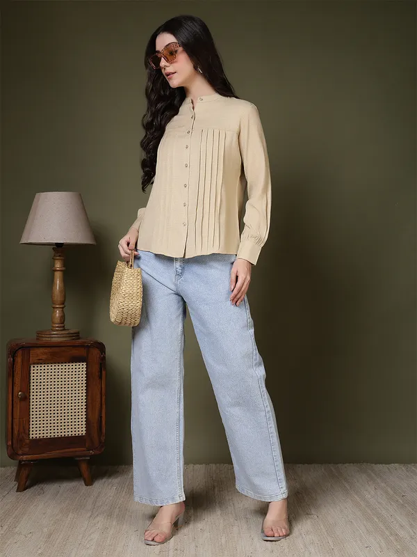Beige_Cotton_Blend_Shirts_For_Women