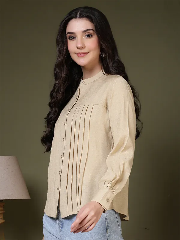 Beige_Cotton_Blend_Shirts_For_Women