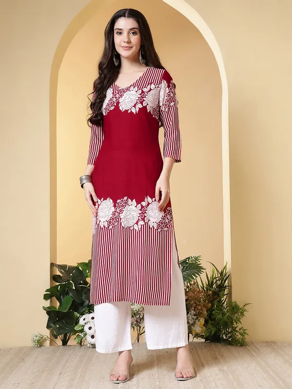 Red_Viscose_Rayon_Kurtis_For_Women