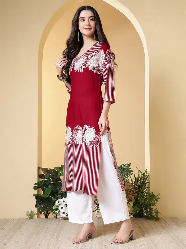 Red_Viscose_Rayon_Kurtis_For_Women